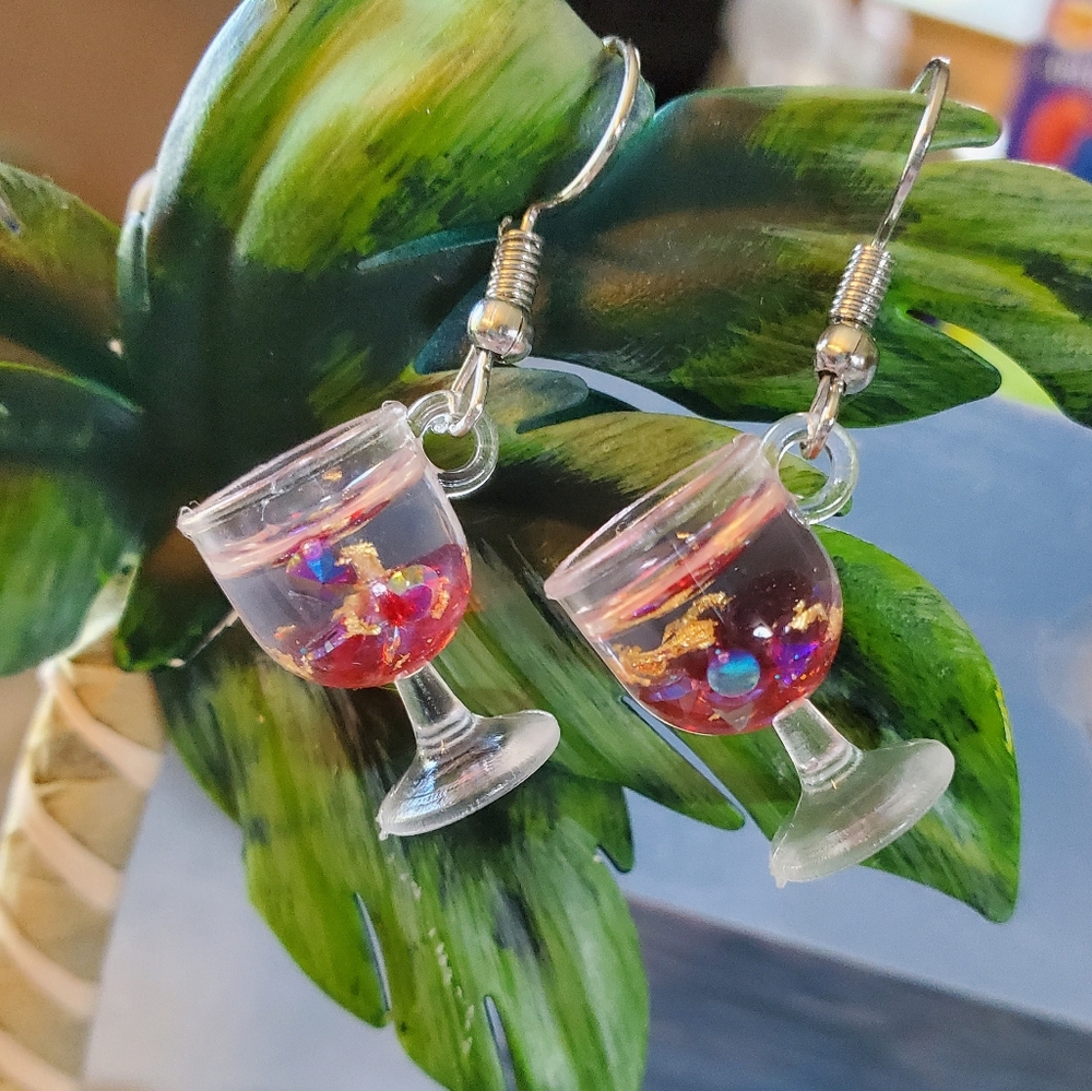 Red Glitter Wine Glass Earrings